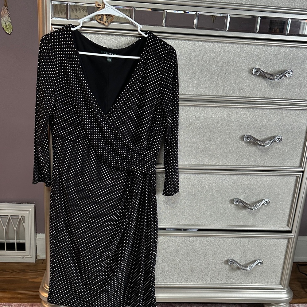 Ralph Lauren Black and White Polka Dot Long Sleeve Dress